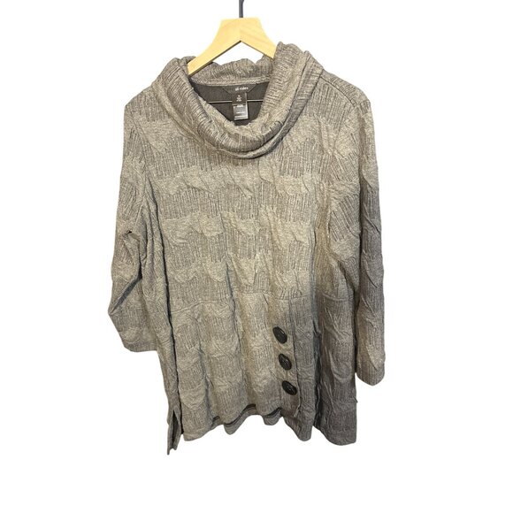 Ali Miles Womens XL Textured Cowl Neck Pullover Sweater With Button Details Gray - Picture 1 of 5